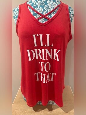 Grayson Threads Red Crisscross Graphic Tank “I’ll Drink To That”